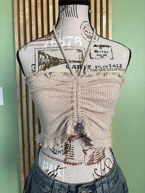 Better Be Beige Ruched Halter Crop Top